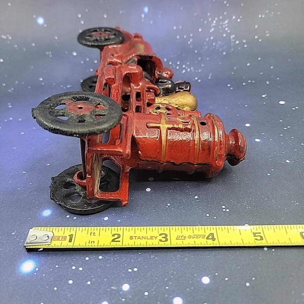 Vintage Cast Iron Red Fire Engine Pumper Toy Truck 7